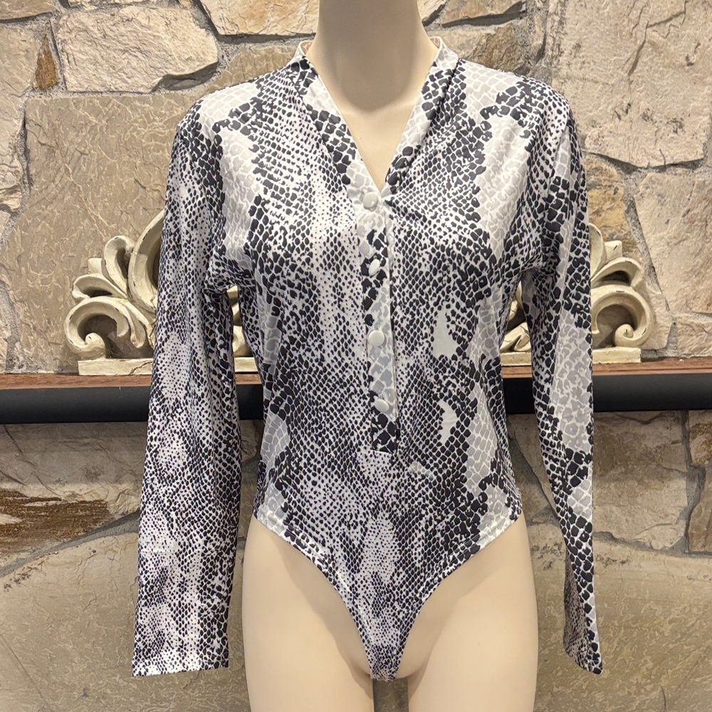 Black and White Snakeskin Print Bodysuit